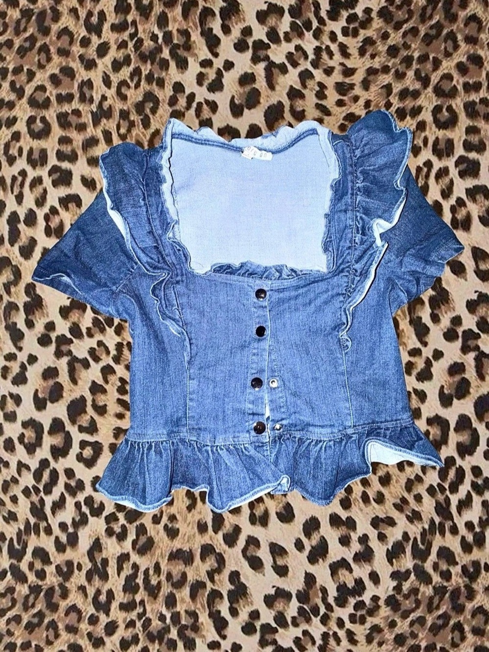 Short-Sleeve Denim Peplum Top